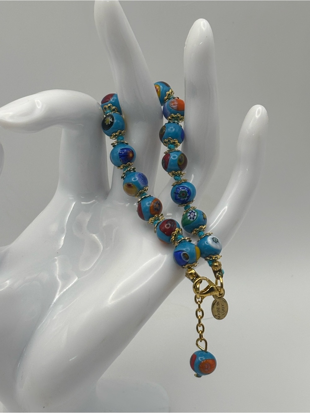 Millefiori Glass Bead Bracelet in Blue and Multicolor